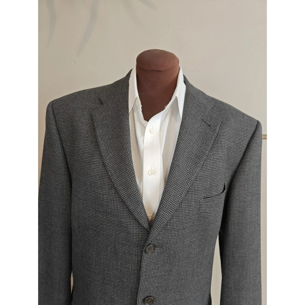 Altieri Mens Wool Sport Coat 44L Gray Check 3 Button Blazer Made in Italy